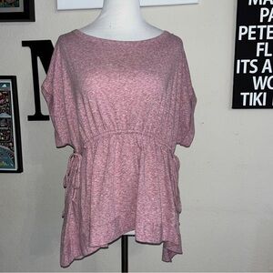 Caslon purple fuchsia heathered top, scoop neck, elastic at waist, size Medium